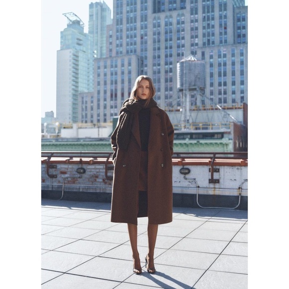 Mango Brown Double-Breasted Oversized Coat - Picture 14 of 16